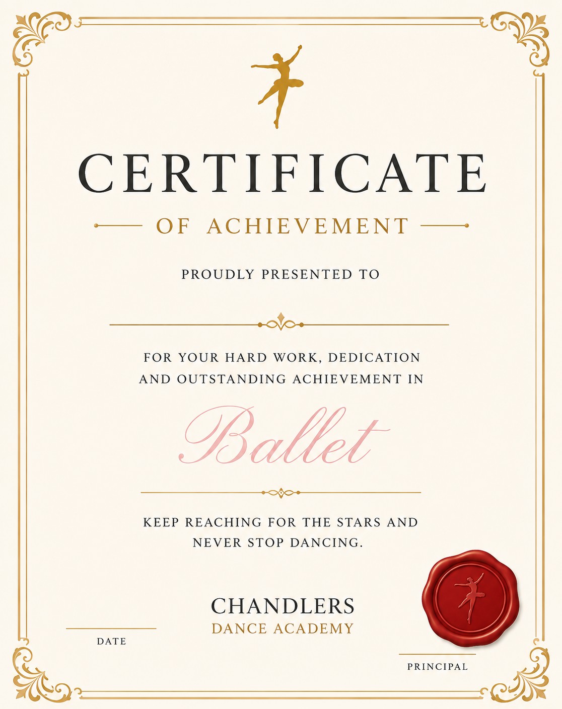 Chandlers Dance Academy Certificate of Achievement